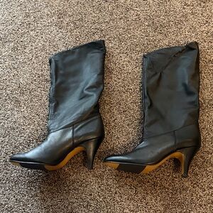 Aspen of Poland Black Heeled leather Boots for Women VINTAGE never worn